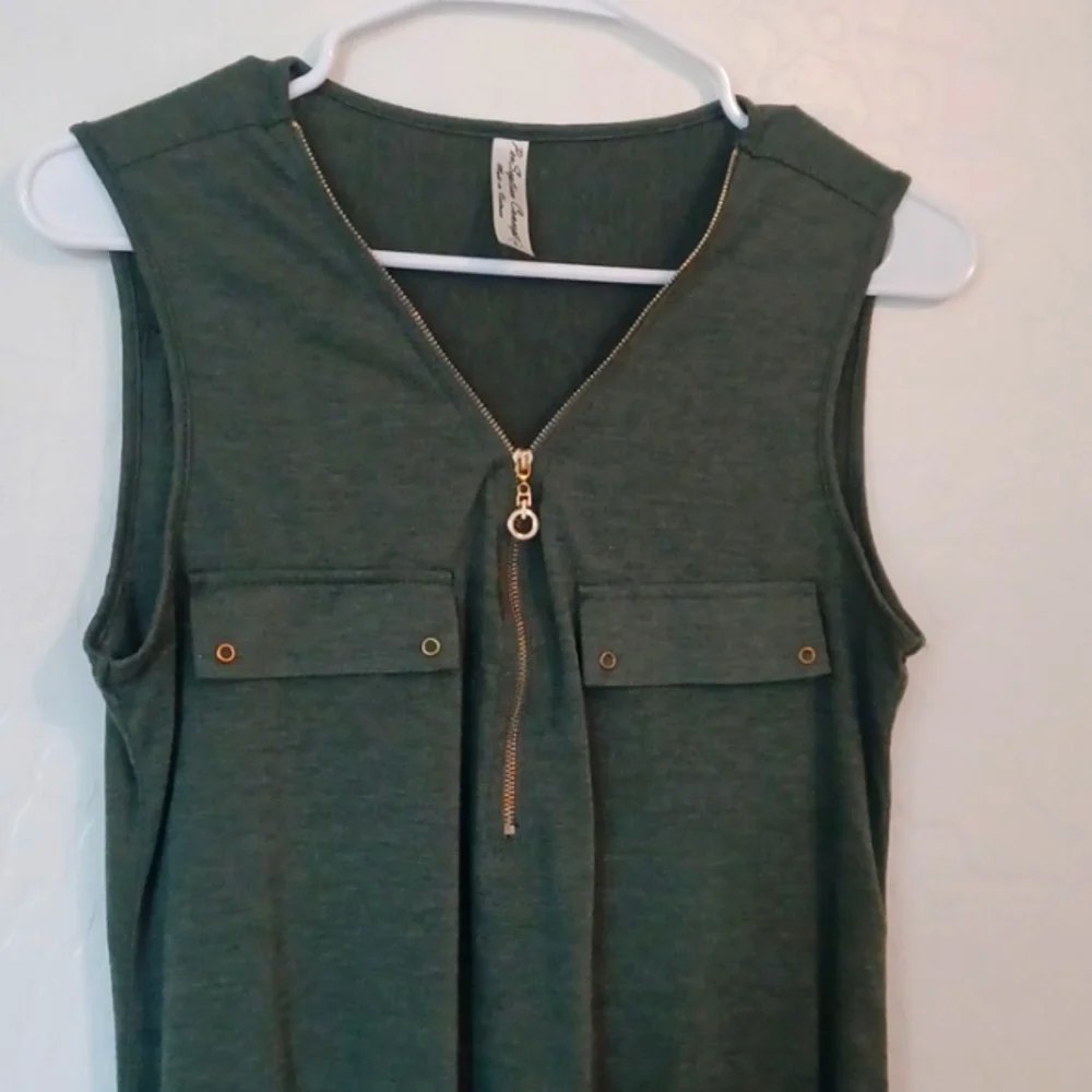 PerSeption Concept Forest Green Tank Top With Gold Zipper Womans Size Small - Picture 2 of 5